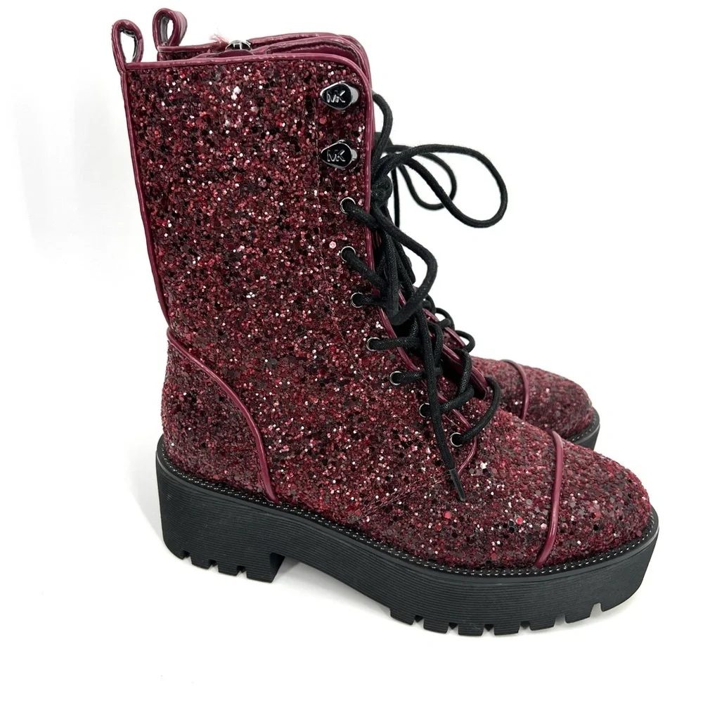 Michael Kors Bryce Combat Boots Women's Lace Up Lug Sole Dark Berry Size 5.5 M - Picture 5 of 8